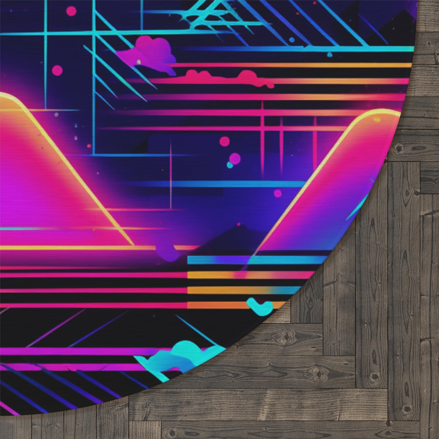 80s Synthwave Retro-Futuristic Inspired Pattern Design Round Rug