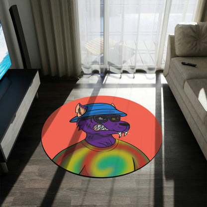 Wolf Cyborg Tie Dye Swirl Shirt Fange Teeth Blue Bucket Hat Purple Fur Round Rug