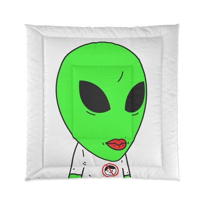 Green Alien Anti Human T Shirt Visitor Red Lipstick Bed Comforter