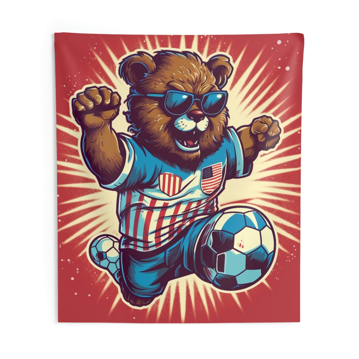 Soccer Stars and Stripes: Patriotism Patriotic Bear Playing Ball Indoor Wall Tapestries