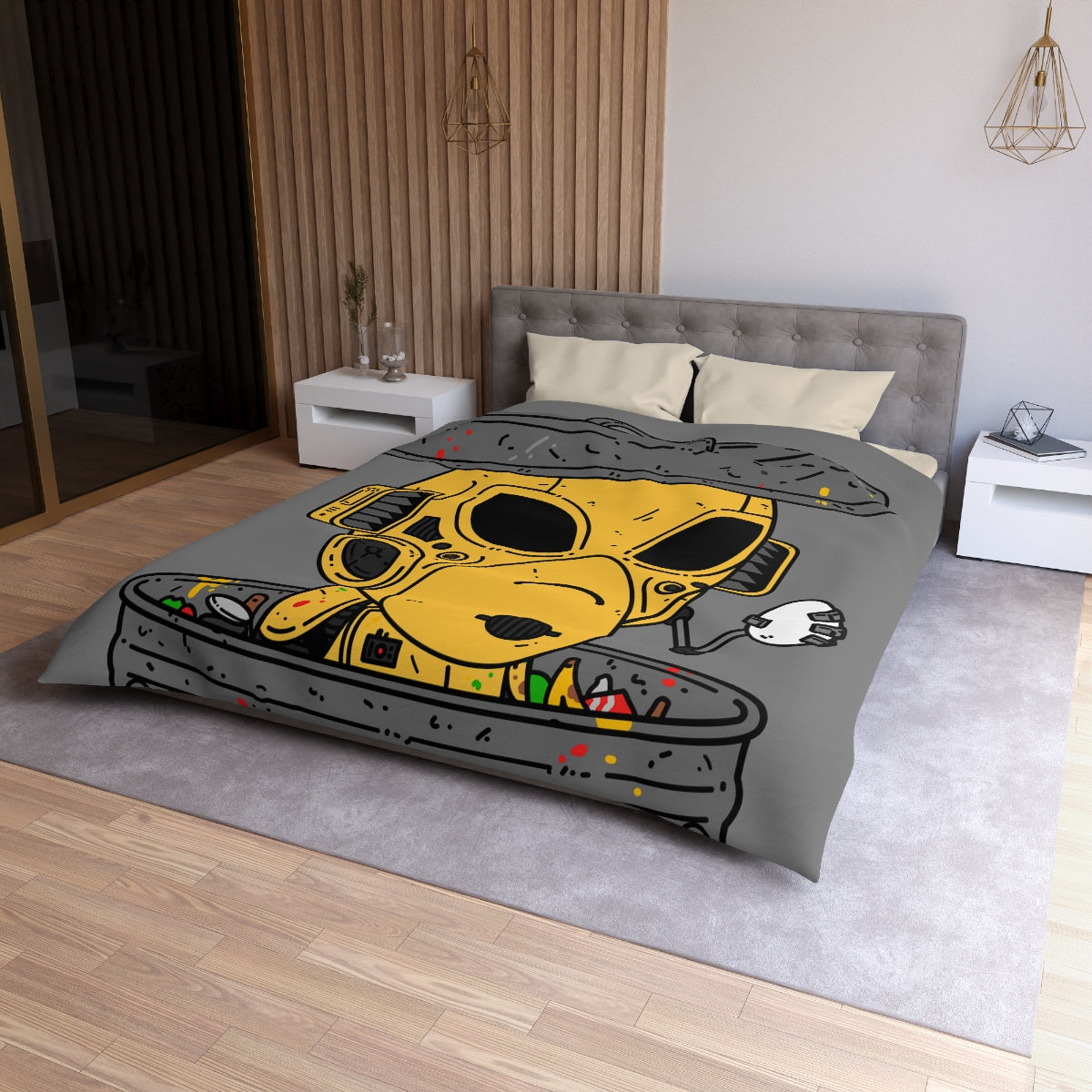 Trashcan Art Egg Armored Yellow Future Alien Cyborg Machine Visitor Microfiber Duvet Cover