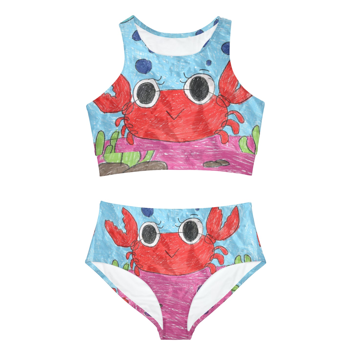 Lobster Crab Graphic Sea Lovers Sporty Bikini Set (AOP)