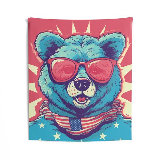 4th of July Festive Fun: Cute Patriotic Bear Graphic USA Style Indoor Wall Tapestries