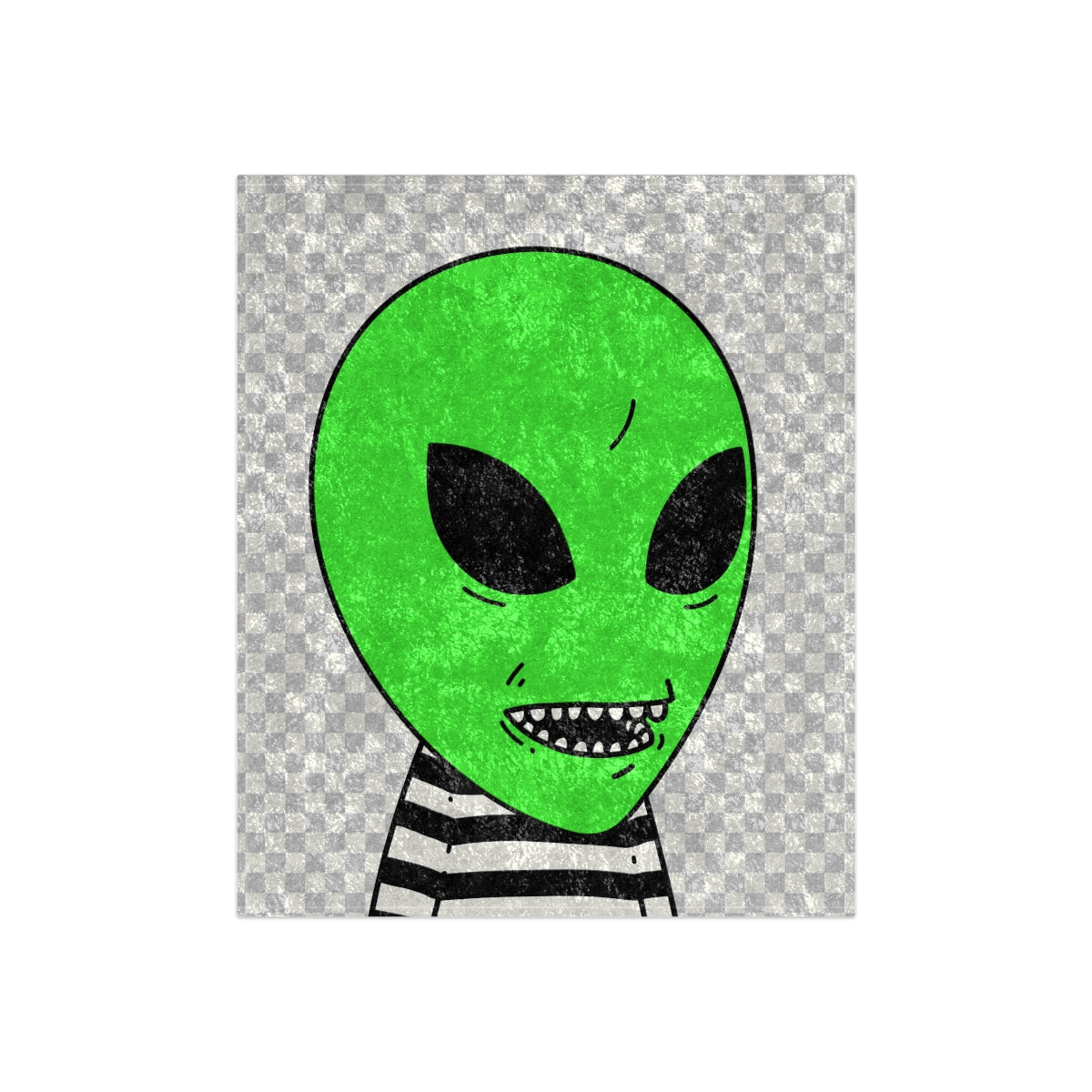 Green Alien Sharp Teeth Mouth Striped Black White Shirt Visitor Crushed Velvet Blanket