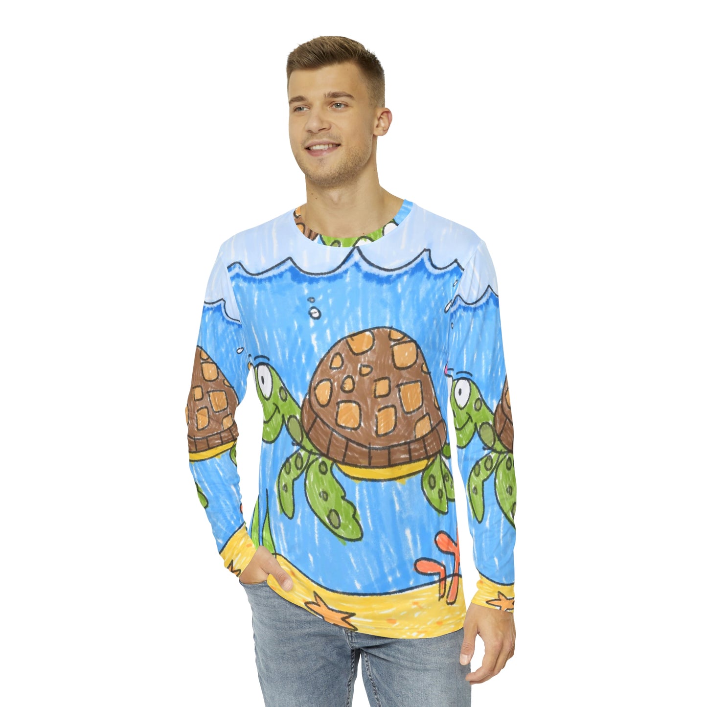 Sea Turtle Beach Sand Ocean Men's Long Sleeve AOP Shirt