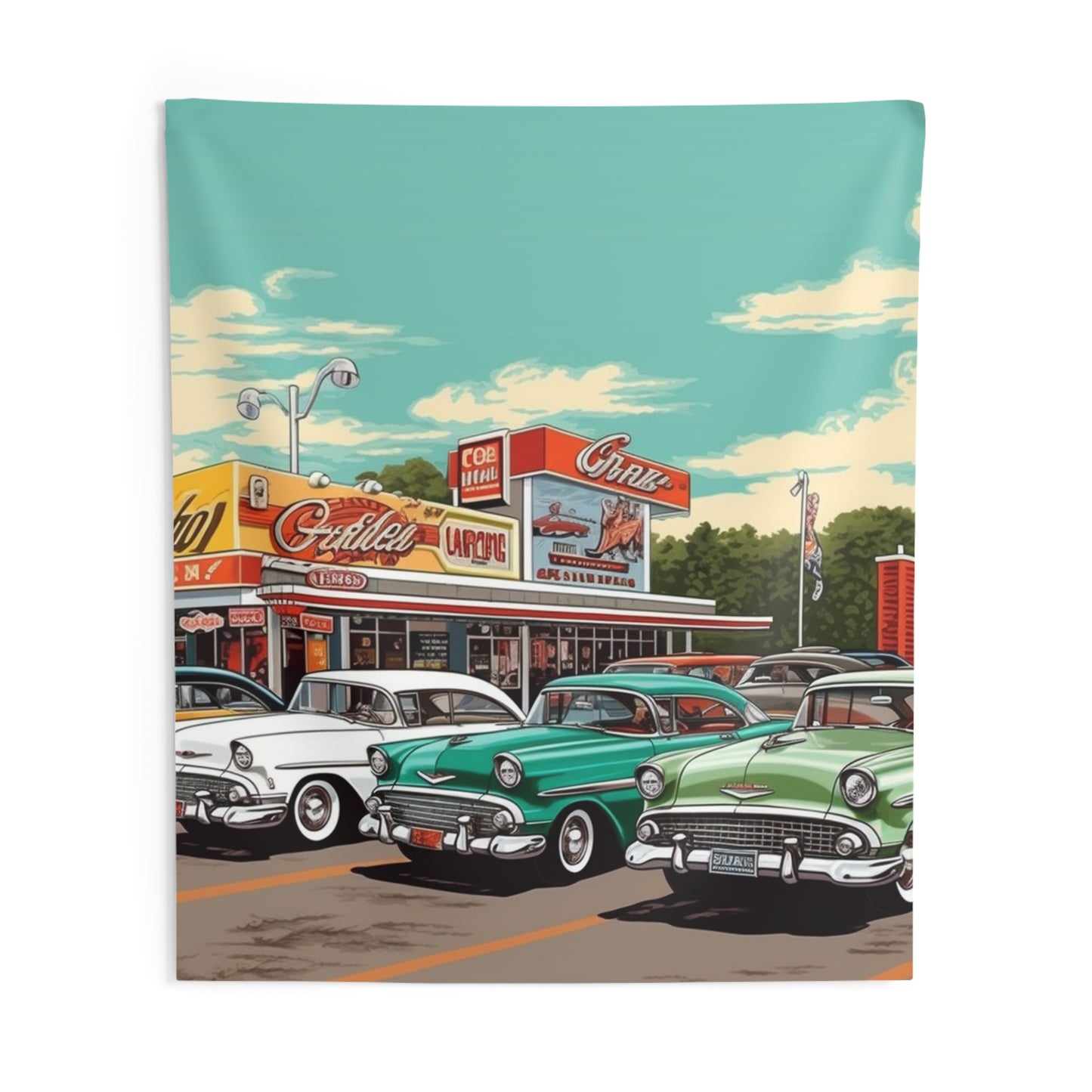 1950s Classic Car Collection Retro Artwork Indoor Wall Tapestries