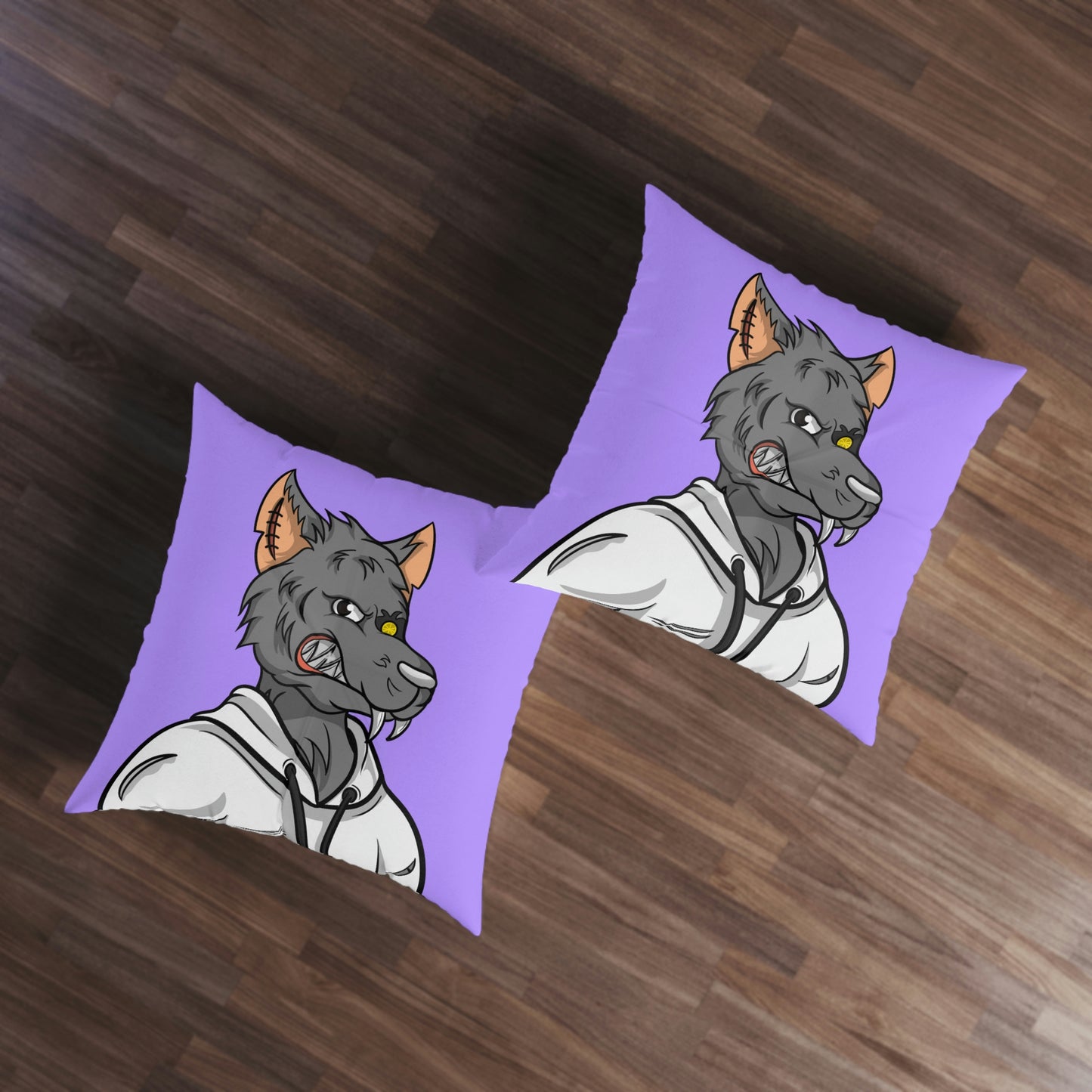 Fitness Grey Wolve Cyborg Wolf Tufted Floor Pillow, Square