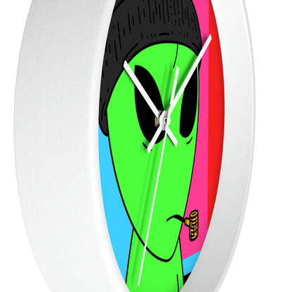 Pipe Smoking Green Alien Black Beanie Wall clock