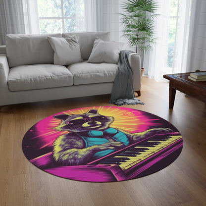 Raccoon Keyboard Piano Music Animal Graphic Round Rug