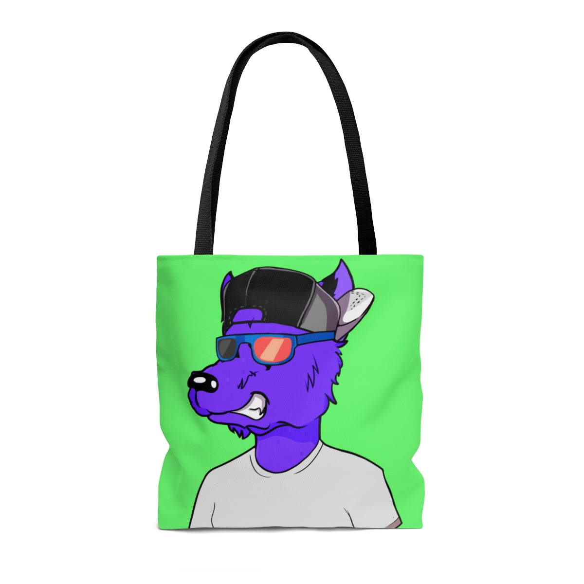 Cyborg Wolf Purple Fur Sunglasses Shades Cool Hat White Tshirt AOP Tote Bag