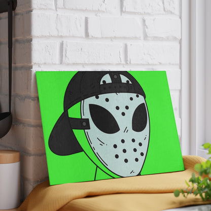 White Hockey Mask Green Alien Visitor Glass Cutting Board - Visitor751