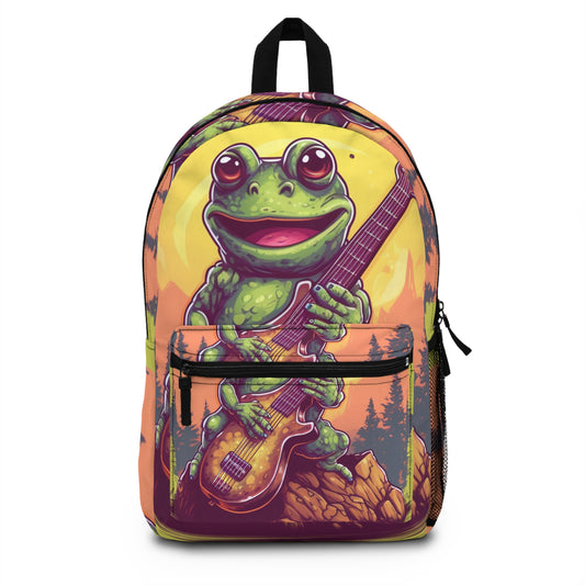 Classic Frog ontop a log Style Guitar Playing Musician Backpack