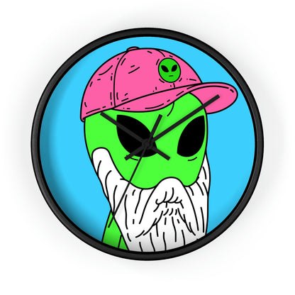 Beard Visitor Pink Hat Alien Cartoon Comic Wall clock