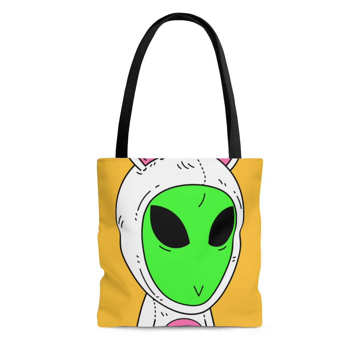 Green Alien V Face White Bunny Rabbit Visitante AOP Bolsa de tela 