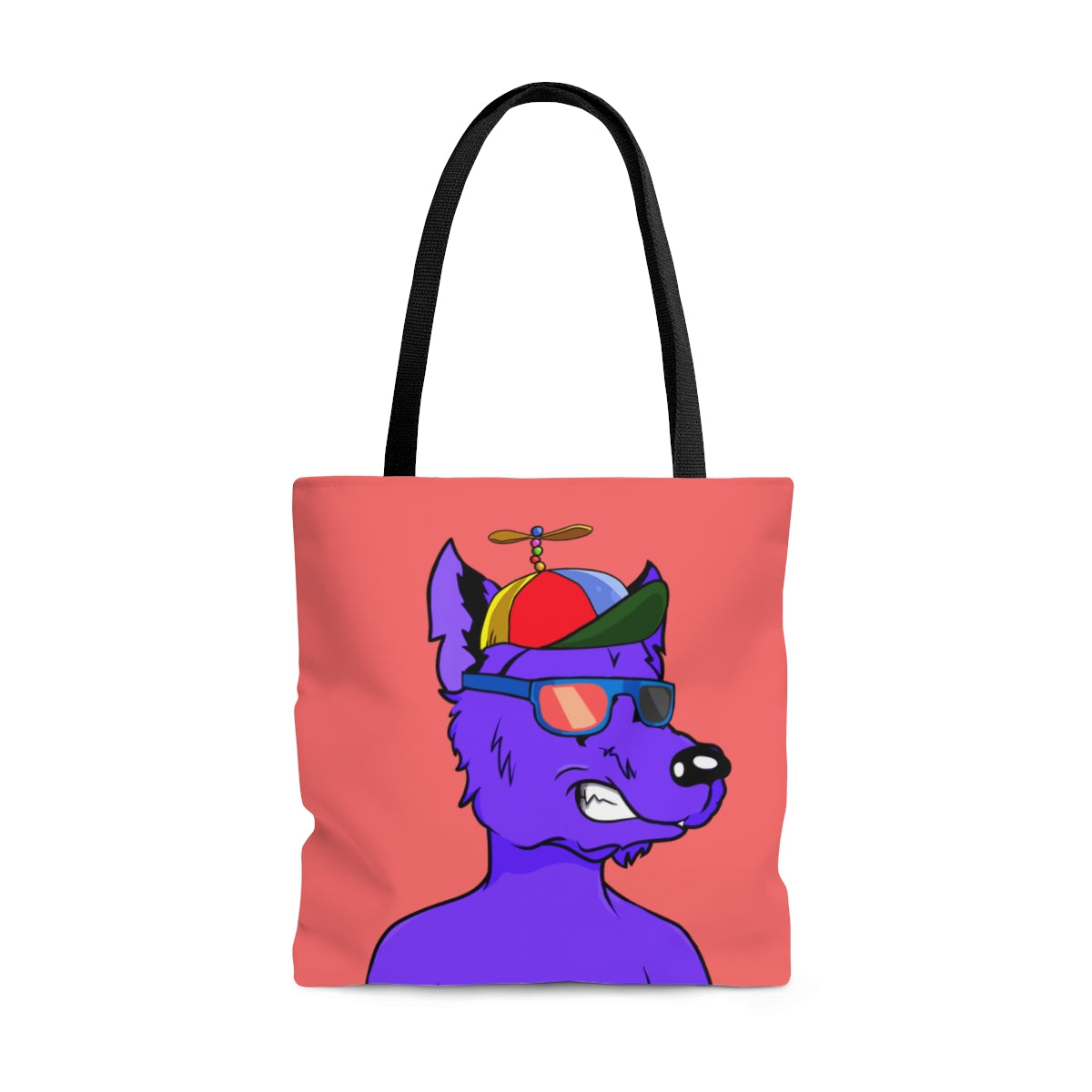 Cyborg Wolf Purple Fur Propeller Hat Colored Sunglasses AOP Tote Bag