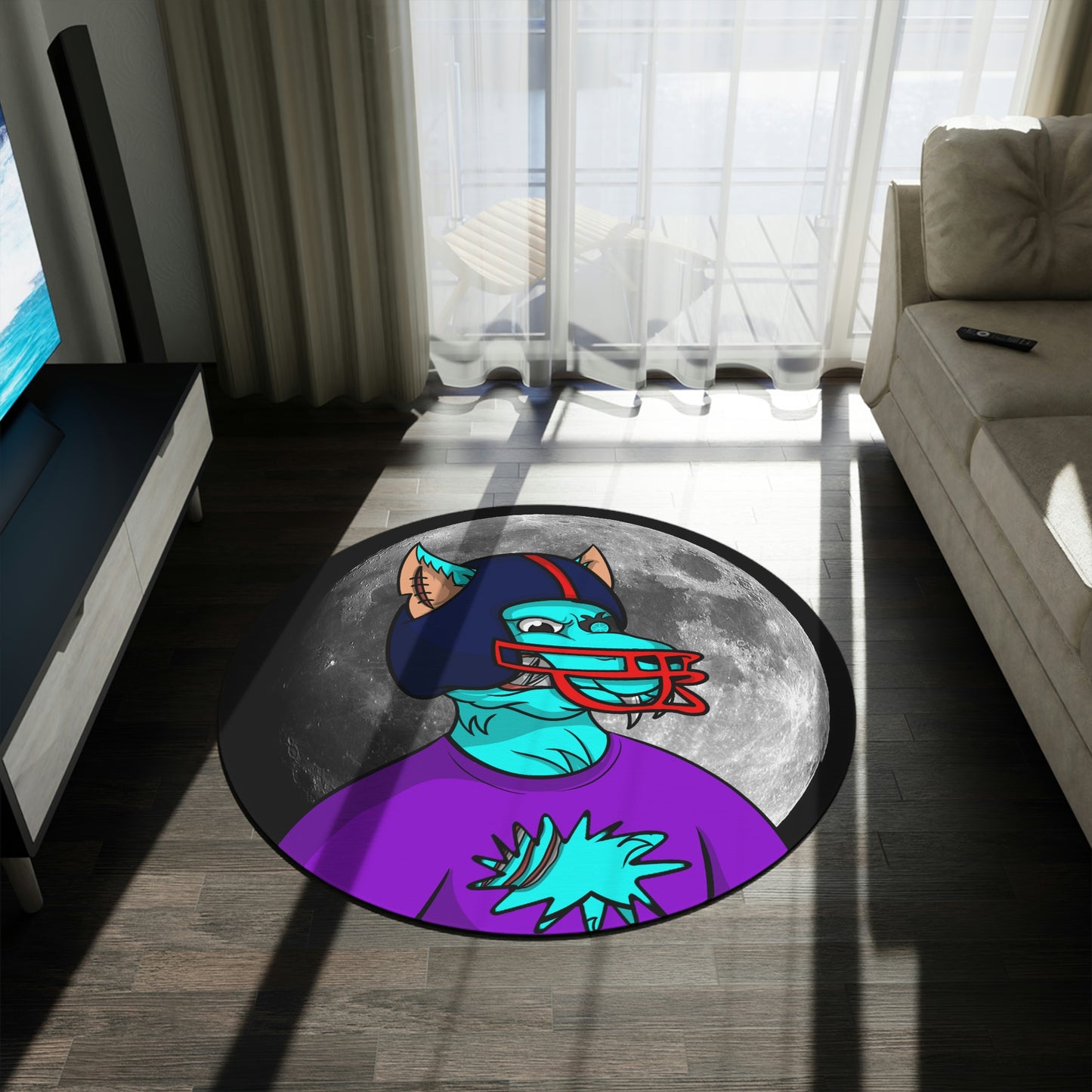 Foot Ball Full Moon American Werewolve Wolf Cyborg Round Rug