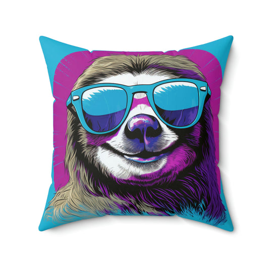 Almohada cuadrada de poliéster hilado con animales de inspiración retro de perezoso galáctico 