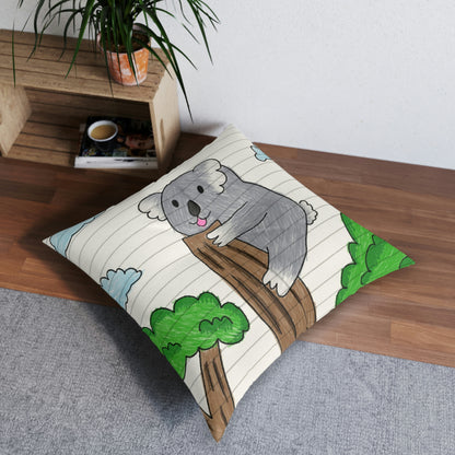 Koala Bear Animal Tree Climber Tufted Floor Pillow, Square