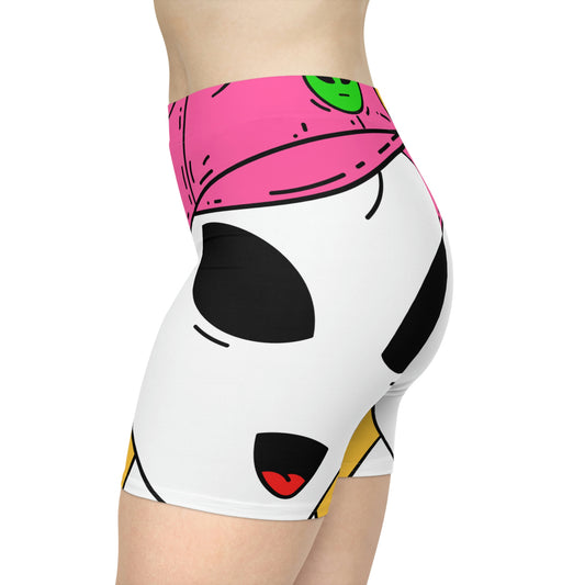 White Visitor Alien Pink Visi Hat Graphic Women's Biker Shorts