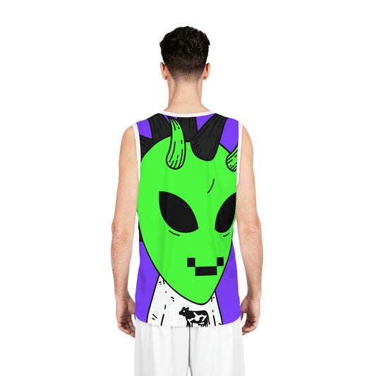 Cow Green Alien Spike Black Hair Digital Smile Visitor Basketball Jersey (AOP)