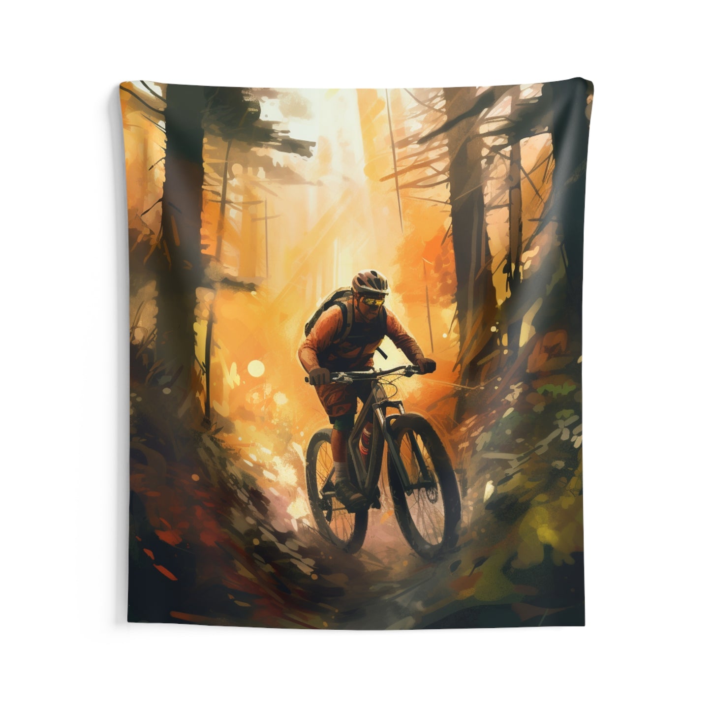 Mountain Bike Adventure - Forest Trail Graphic Indoor Wall Tapestries