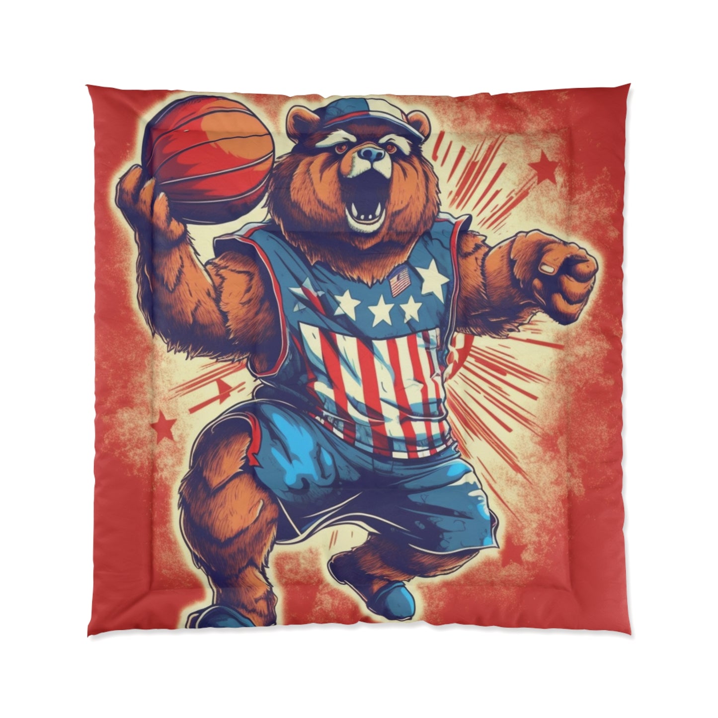 Slam Dunk for Independence:Patriotic Bear's 4th of July Basketball Game Comforter