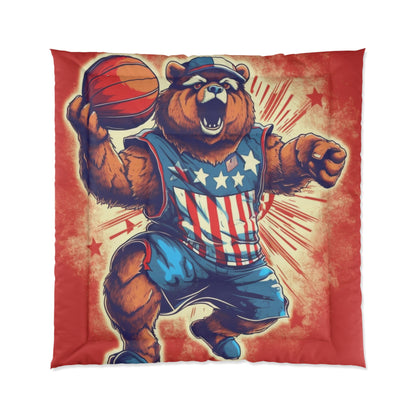 Slam Dunk for Independence:Patriotic Bear's 4th of July Basketball Game Comforter