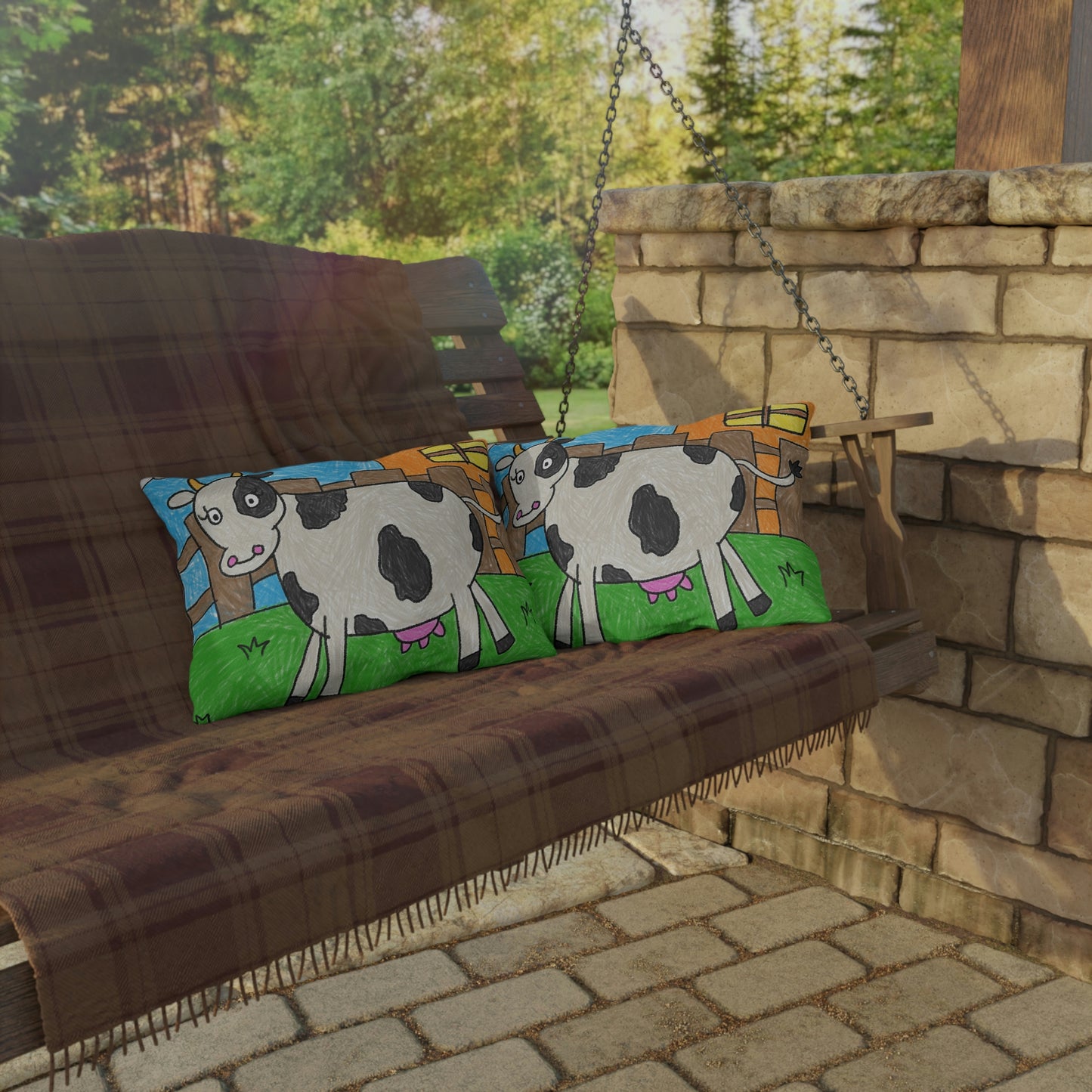 Cow Moo Farm Barn 動物キャラクター 屋外用枕