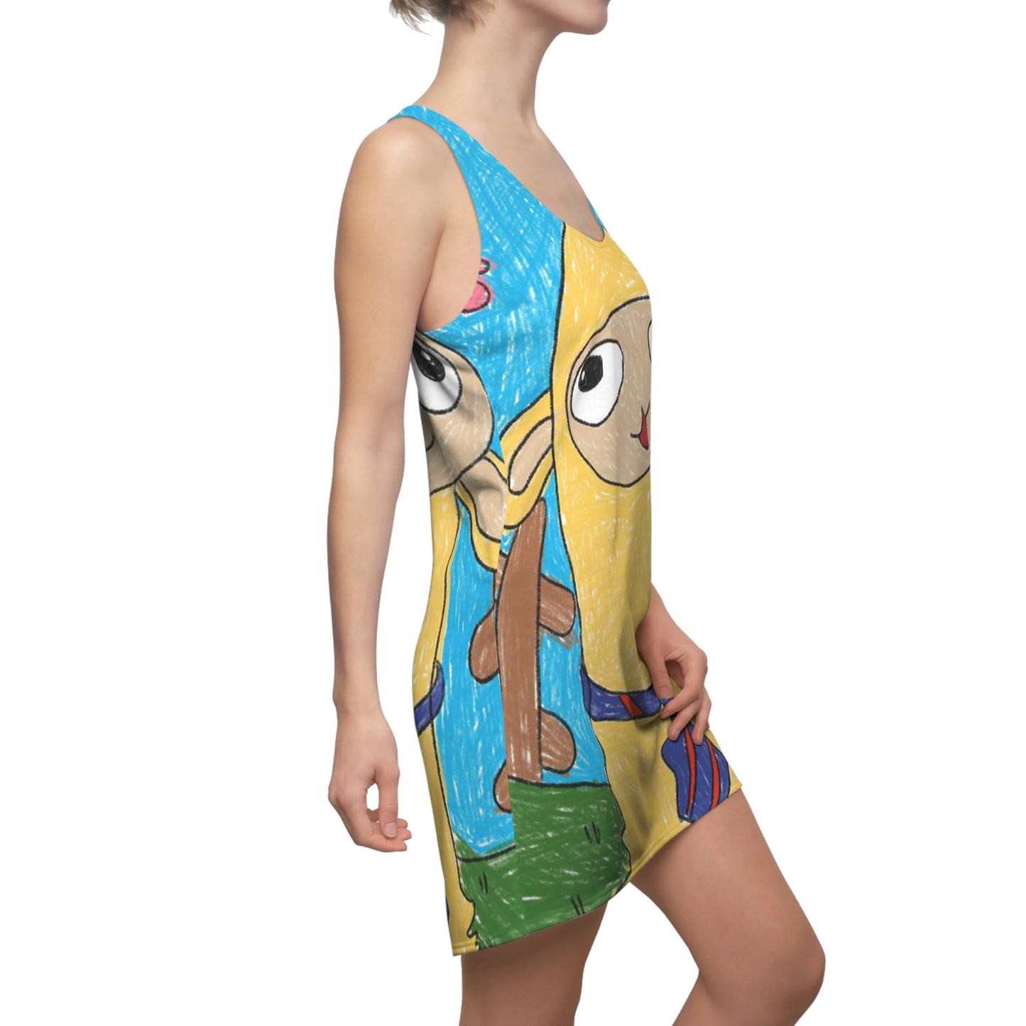 Llama Lovers: Heart and Animal Design Graphic Women's Cut & Sew Racerback Dress