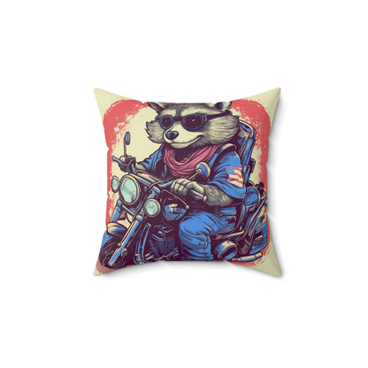 Patriotic Biker Raccoon Rider USA Style Animal Spun Polyester Square Pillow