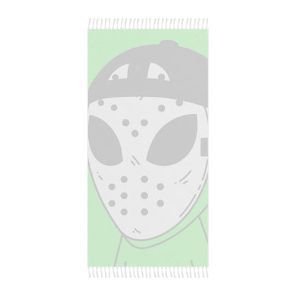 White Hockey Mask Green Alien Visitor Puck Boho Beach Cloth