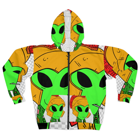 Spartan Soldier War Hero Alien AOP Unisex Zip Hoodie