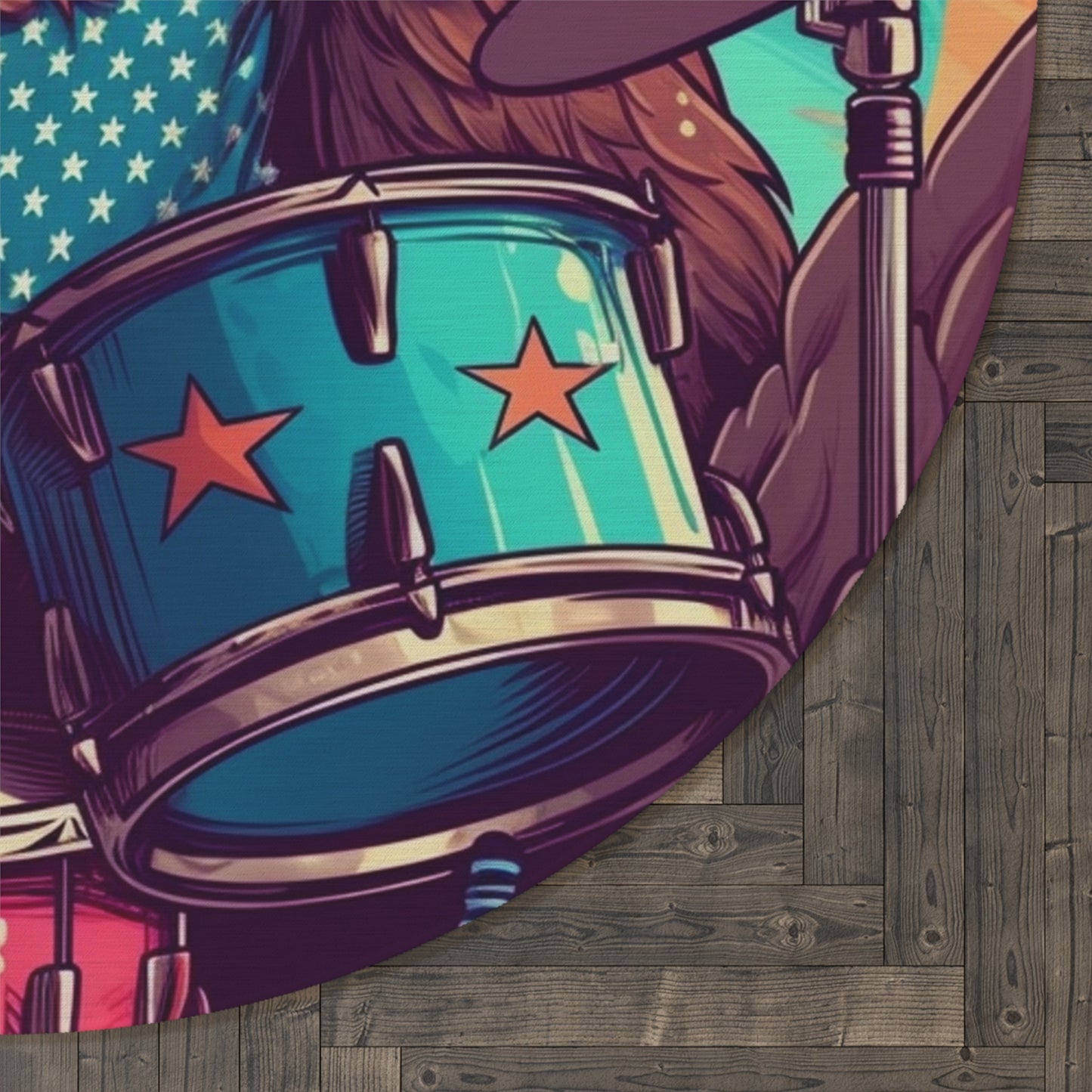 American Bald Eagle Drum Player Classic USA グラフィック ラウンド ラグ