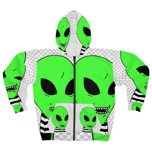 Smiling Smiley Alien Visitor751 AOP Unisex Zip Hoodie