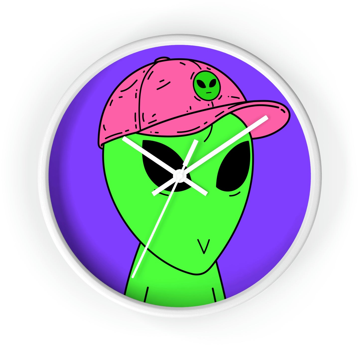 Green Alien V Face Pink Visi hat Visitor Wall clock