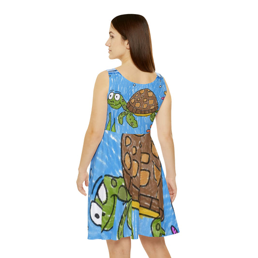 Sea Turtle Beach Sand Ocean Women's Skater Dress (AOP)