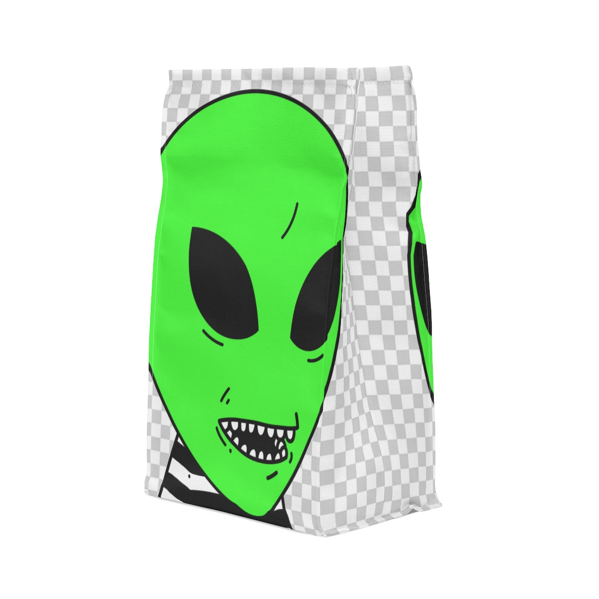 Green Alien Sharp Teeth Mouth Striped Black White Shirt Visitor Polyester Lunch Bag