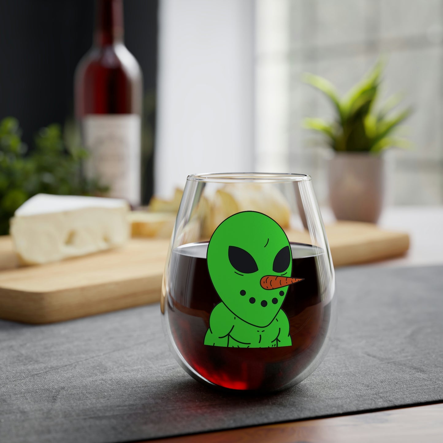 Veggie Visi Alien Vegetable Visitor Stemless Wine Glass, 11.75oz