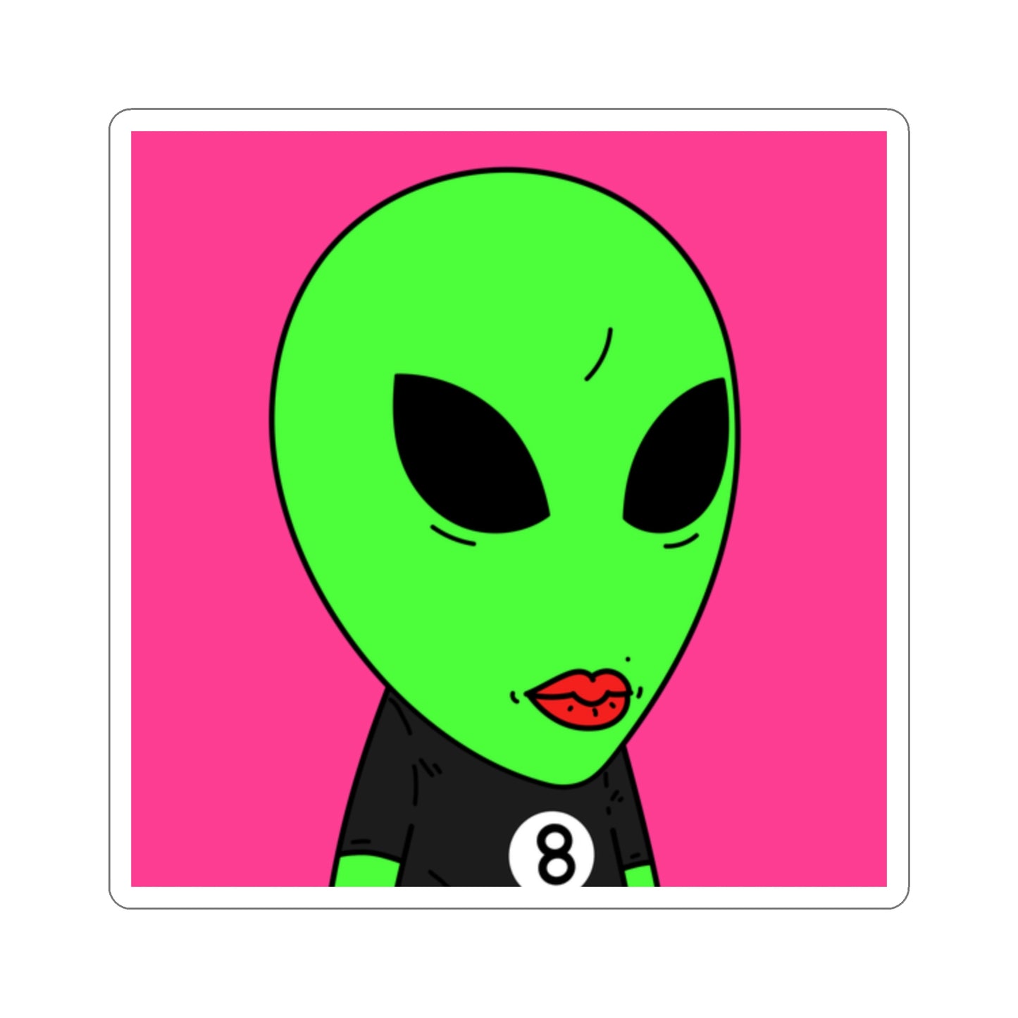 8 Ball Green Alien Lipstick Visitor Pool Player Game Kiss-Cut Stickers