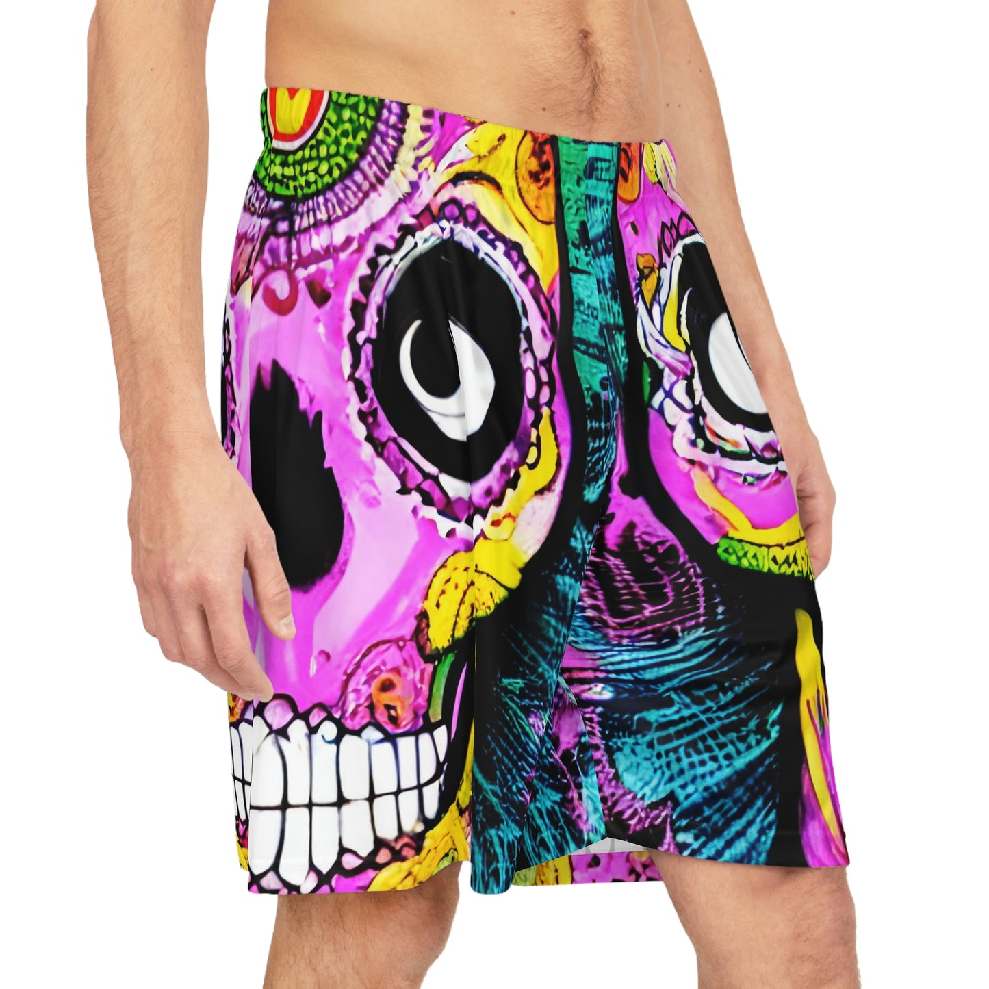 Trippy psychedelic Skull Skeleton Head Face Basketball Shorts (AOP)