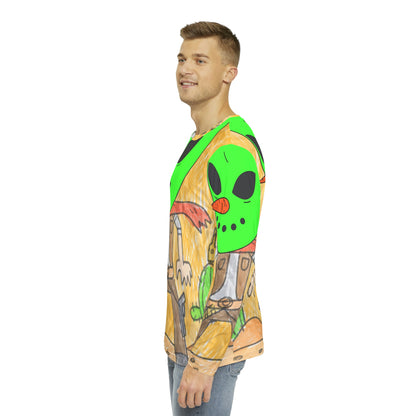 Cowboy Pistol Gun Draw Alien Veggie Visi Vegetal Visitante Camisa AOP de manga larga para hombre 