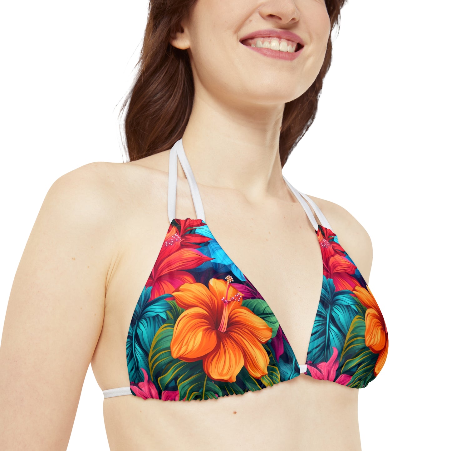 Vibrant Hawaiian-Inspired Tropical Floral Pattern Design Strappy Bikini Set (AOP)