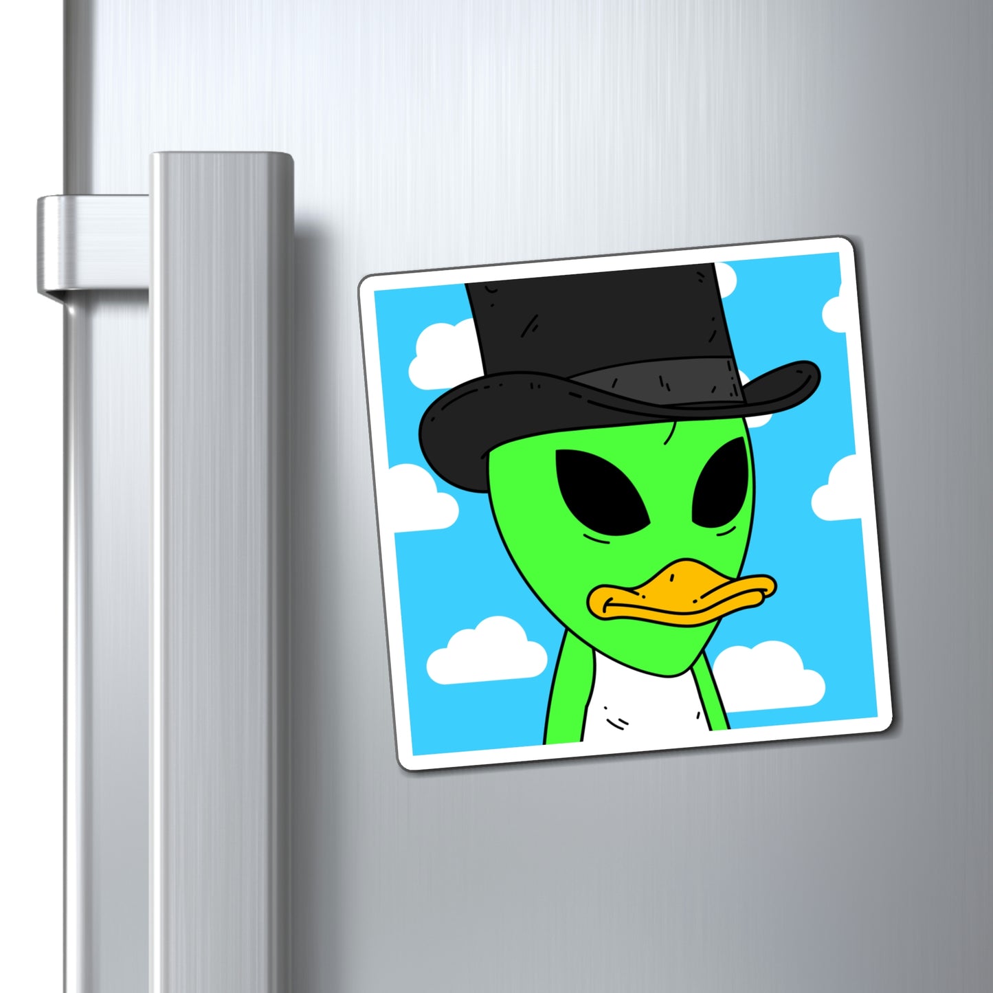 Visitor Green Alien Duck Black Top Hat Magnets