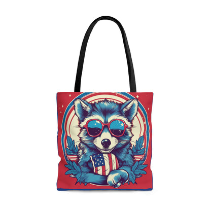 4th of July Stylish Raccoon USA American Graphic Tote Bag (AOP)