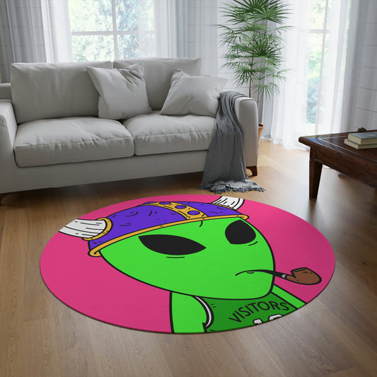 Green Visi Jersey Purple Viking Helmet Pipe Alien Visitor Round Rug - Visitor751