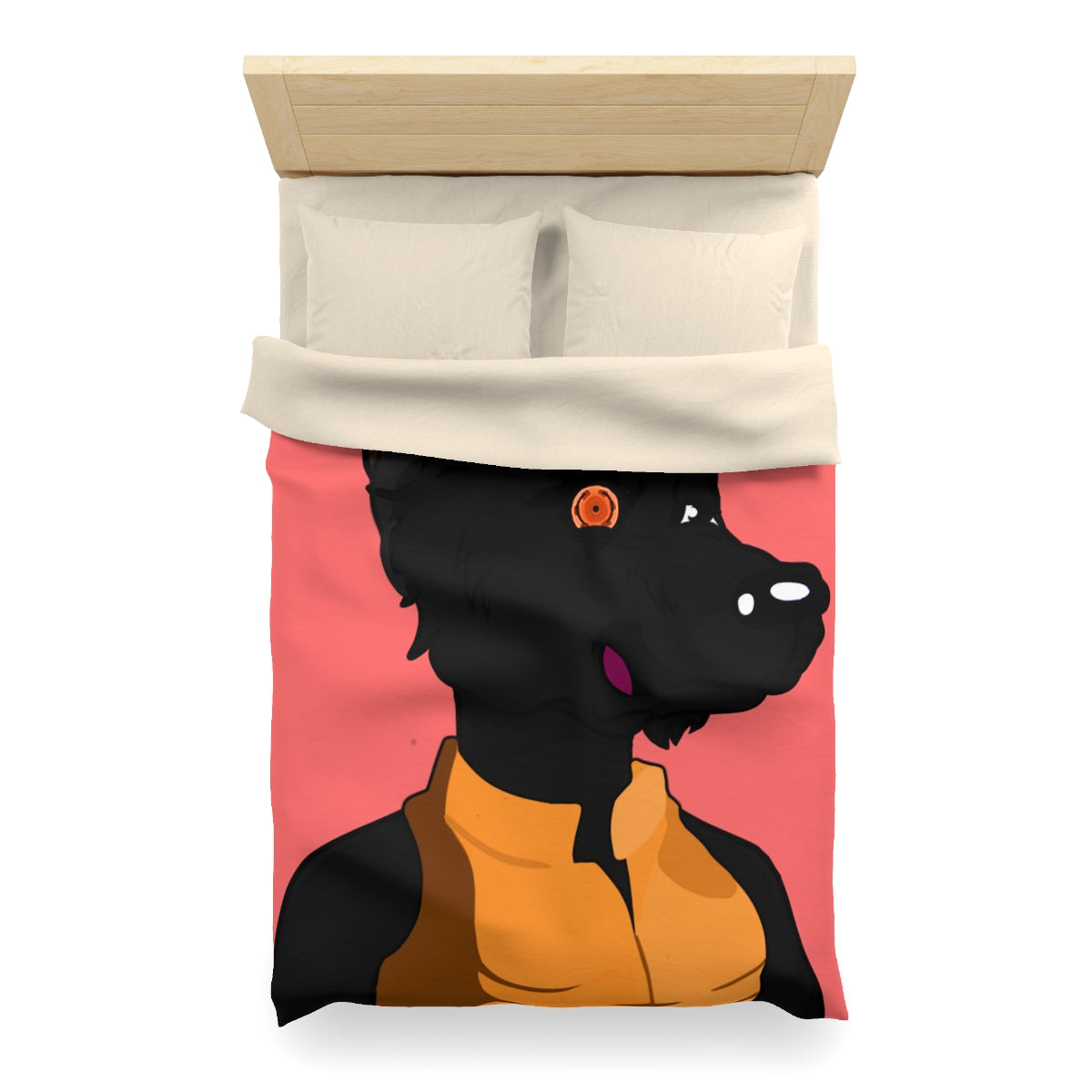 The Cyborg Wolve Orange Puffy Jacket Bucket Hat Microfiber Duvet Cover