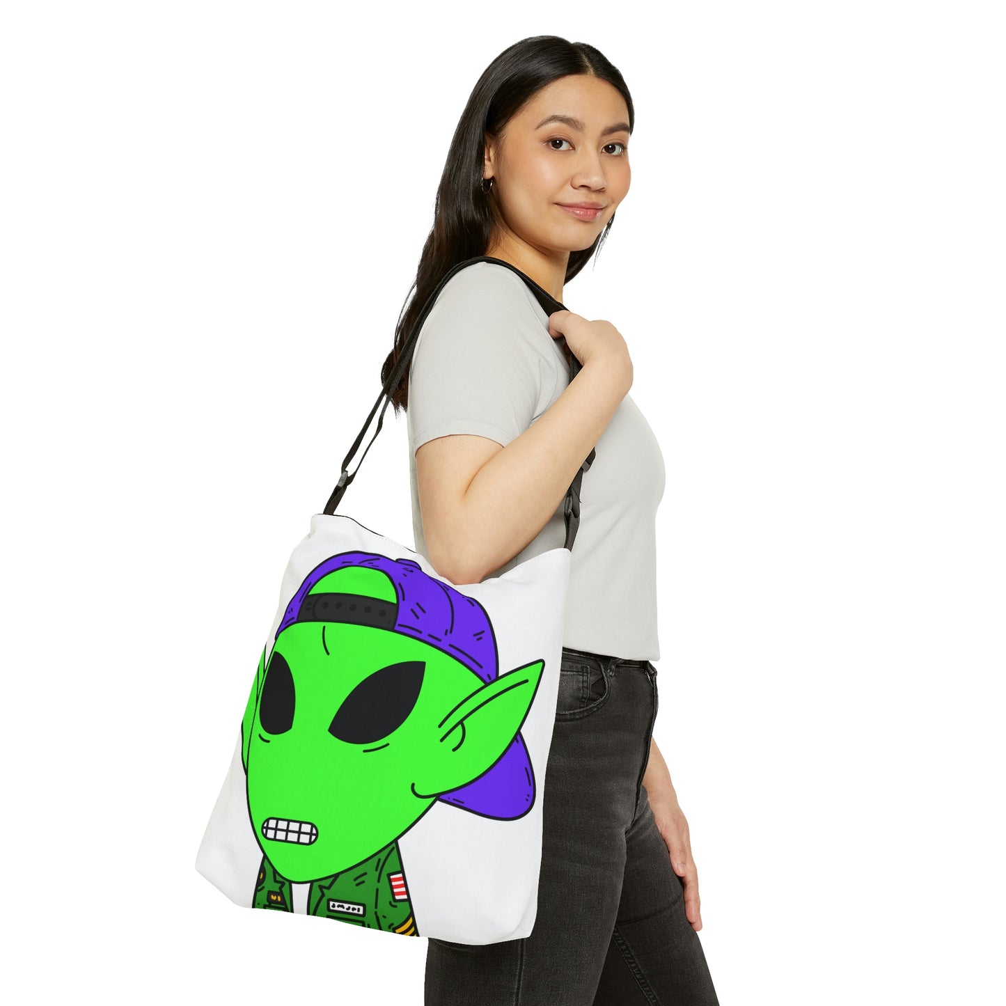 Green Military Army Jacket pointy ear Visitor Alien Adjustable Tote Bag (AOP)