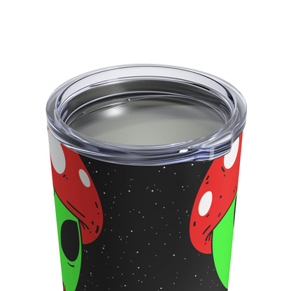 Mushroom Head Green Alien Visitor w/ Red Lips Tumbler 10oz