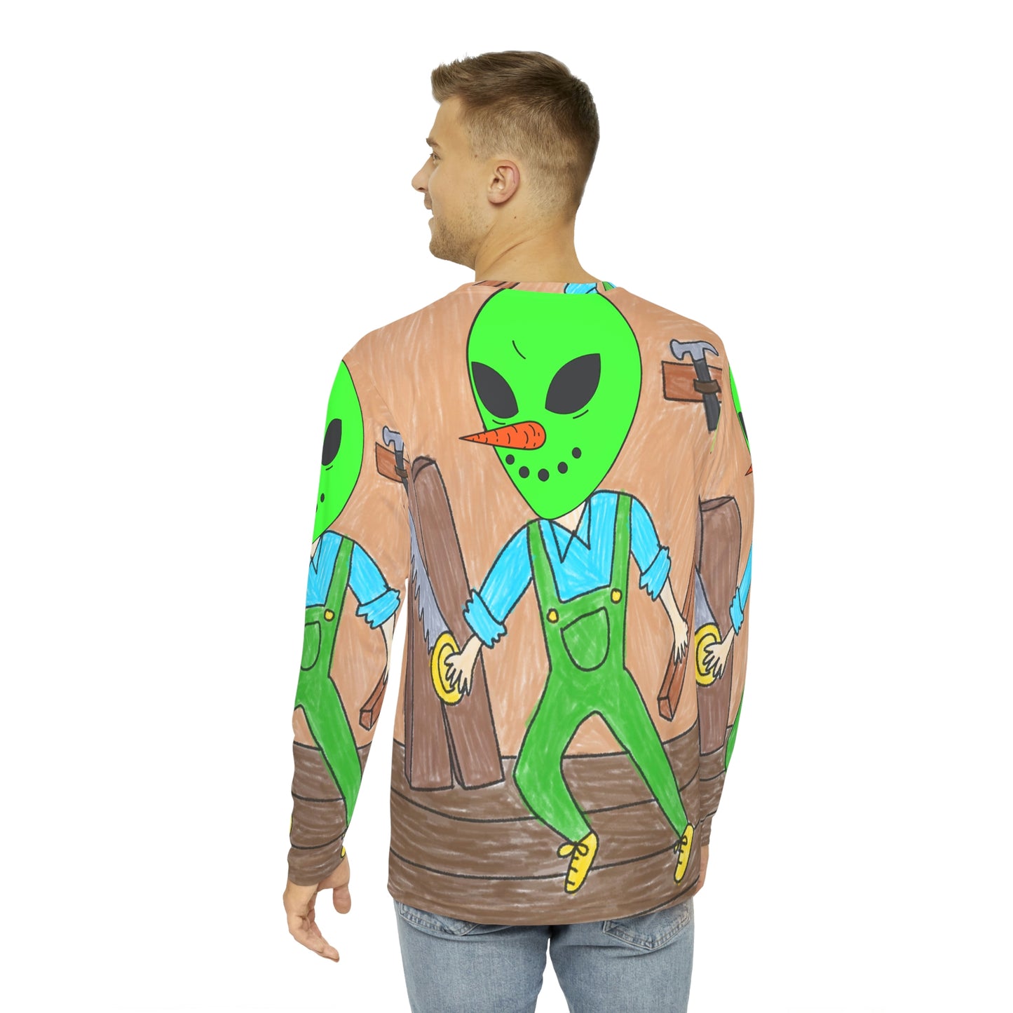 Handyman Craft Tool Kit Veggie Visi Vegetable Visitor Alien Builder Men's Long Sleeve AOP Shirt