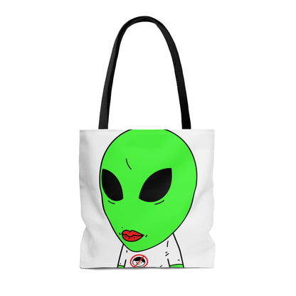 Camiseta verde alienígena antihumana Visitante Lápiz labial rojo AOP Bolsa de tela 